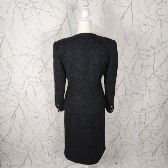 Paula Klein France VTG Black Wool Tweed Blazer Skirt Suit Set - Picture 3 of 14